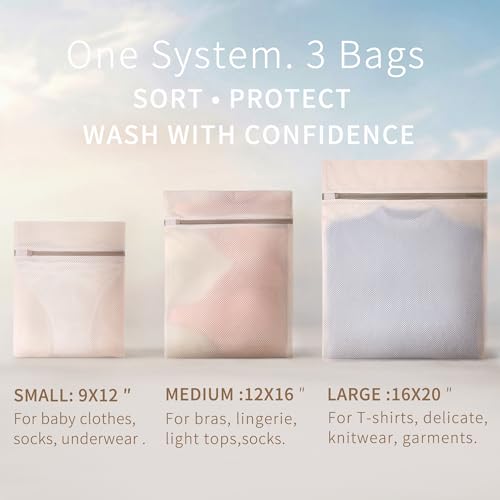 Muchfun Soft Cotton Mesh Laundry Bags for Delicates 1Large, 1Medium, 1Small - size: 1Large, 1Medium, 1Small