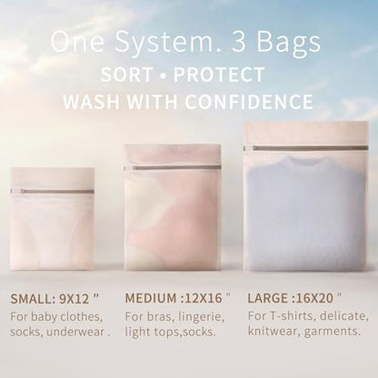 Muchfun Soft Cotton Mesh Laundry Bags for Delicates 1Large, 1Medium, 1Small - size: 1Large, 1Medium, 1Small