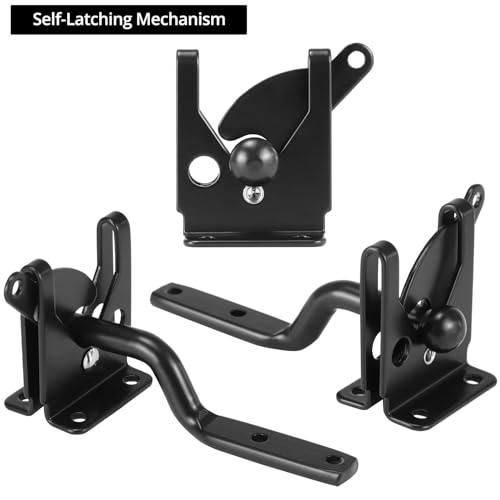QWORK Self Locking Automatic Gravity Lever Fence Gate Latch – 2 Pack Heavy-Duty Steel – Quick Installation for Versatile Use on Wood/Metal Gates