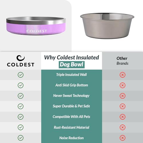 Coldest Dog Bowl - Anti Rust Metal, Non Slip, 3 Layers Insulated Stainless Steel Dog Bowls - Spill Proof & Heavy Duty - Water Bowl for Dogs, Cats, Dish Washer Safe (21 oz,Saturn's Moon Purple Glitter) - color: Saturns Purple Glitter, size: 21 oz