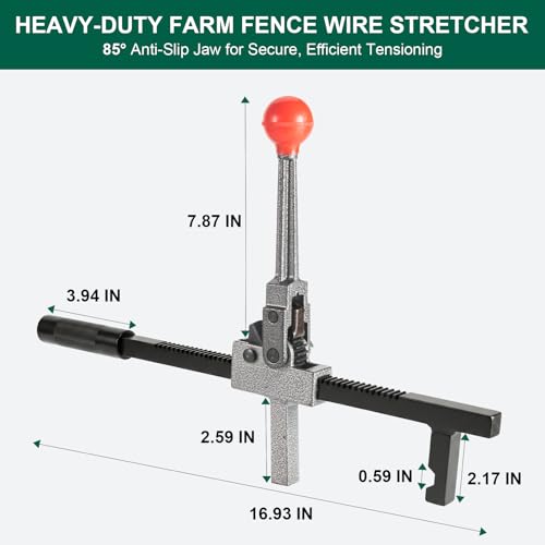 Chain Link Fence Stretcher Tool, Fence Puller, Tightener & Tensioner | Ratcheting Fencing Tool: 3–9.5 in range, 5° tilted base and hooked groove improve grip for one-person chain link fence setup