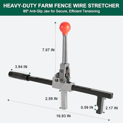 Chain Link Fence Stretcher Tool, Fence Puller, Tightener & Tensioner | Ratcheting Fencing Tool: 3–9.5 in range, 5° tilted base and hooked groove improve grip for one-person chain link fence setup