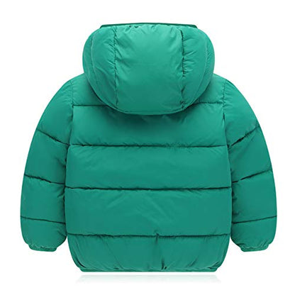 Happy Cherry Boys Girls Winter Thick Jacket Warm Fleece Fur Lining Zipper Hooded Windproof Coat Outwear for 1-7 Years - color: Green, size: 5-7 Years