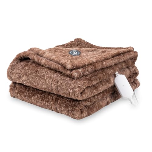 Berkshire Blanket Heated Throw Blanket, Grace Fur to Loftmink Reversible Electric Throw with 4 Heat Levels, Fast Heating Printed Throw for Couch and Bed, Auto Shut-Off Feature (50"x60")