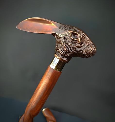 Handmade Decorative Brass Rabbit Head Handle Victorian Wooden Walking Stick Cane Ideal Vintage Gift for Men Women Father Mother Natural Wood Walking Cane., Black & Silver, 36 inch Approx