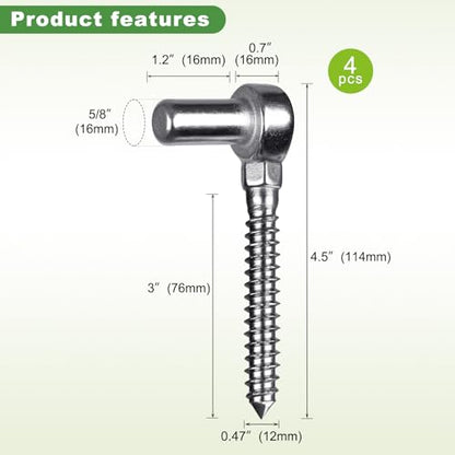 Insaga 304 Stainless Steel Gate Hinges 4Pcs One-Piece Cast Non-Welded Farm Gate Hinge for Wooden Fences, Lag Screw Hinge Rustproof Surface Mount Hinges for Outdoor Garden Shed Cattle - color: M12 Pin Hinge-4Pcs