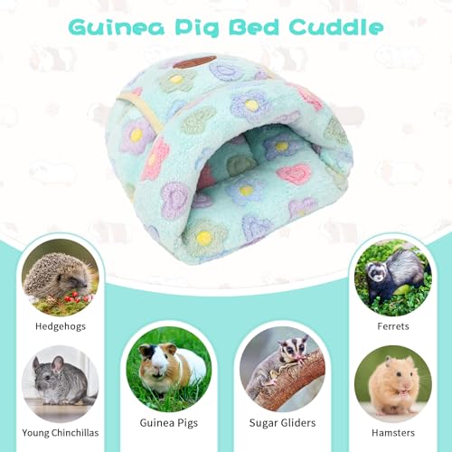 YUEPET Guinea Pig Bed, Warm Fleece Cuddle Cave, Green Flower - color: Green Flower, size: 1PCS