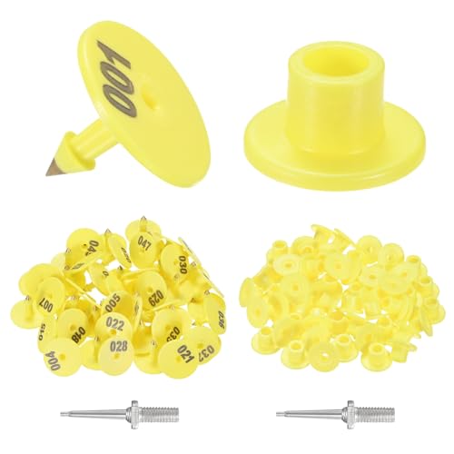 M METERXITY 50-Pack Cattle Ear Tags 001-050 Number, Plastic Round Livestock Tags with 2 Ear Label Needles for Cows/Sheep/Cattle/Pig, Farm Animal Identification Markers [Yellow] - color: Yellow