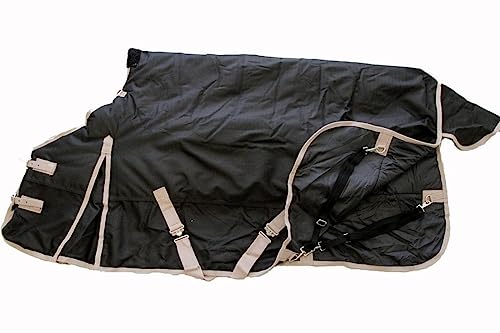 AJ Tack 1200D Waterproof Winter Horse Blanket with Hood - 400g Heavyweight Turnout with Fleece Collar, Shoulder Gussets & Tail Flap - Black 68" - size: 68 Inches Small