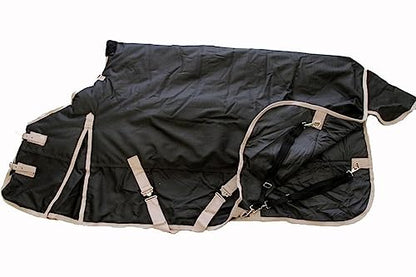 AJ Tack 1200D Waterproof Winter Horse Blanket with Hood - 400g Heavyweight Turnout with Fleece Collar, Shoulder Gussets & Tail Flap - Black 68" - size: 68 Inches Small