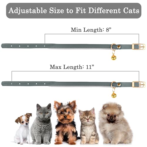 OOPSDOGGY Rolled Leather Cat Collar with Bell - Reflective Kitten Collar with Safety Elastic Strap - Adjustable Small Pet Collars for Boy Girl Cats (Denim) - color: Denim