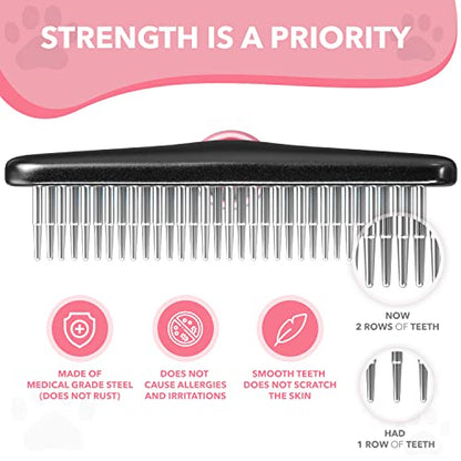Dog rake deshedding dematting Brush Comb - Undercoat rake for Dogs, Cats, matted, Short,Long Hair Coats - Brush for Shedding, Double Row Stainless Steel pins - Reduce Shedding by 90% (Pink) - color: Pink
