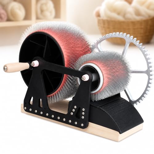 Manual Wool Carding Machine, Hand Crank Drum Carder for Wool Fiber Blending, Combing, Color Mixing, Felting, Spinning, Pom Pom Making and Pet Hair Processing, DIY Fiber Craft Tools