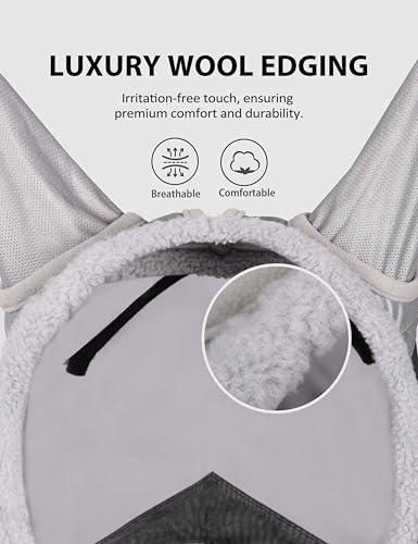 Harrison Howard Horse Fly Mask UV Protective Fine Mesh with Extra Wool Soft Touch on Skin Fly and UV Protection Moonlight Silver-Black L - color: Moonlight Silver-Black, size: L