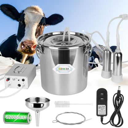9L Cow Milking Machine, Rechargeable Battery Adjustable Pulse Vacuum Electric Cow Milking Machine,Portable Milking Machine,Individual Pulsation Adjustment, Udder Protection - size: 9L Cow