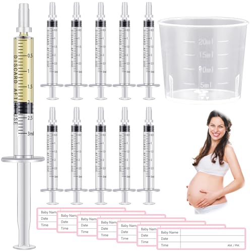 Trelaco 50 Sets 3 Ml Breast Milk Syringes No Needle Colostrum,3 Ml | Sterile Sealed with Caps and Cup, Baby Name Labels, Needle-free Harvesting for Storing Freezing Milk, For Postpartum Moms - size: 3 ml