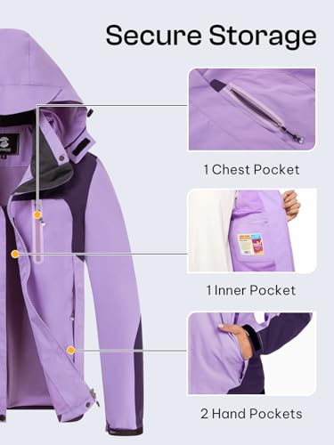 Womens Waterproof Rain jacket Lightweight Raincoat with Removable Hood - color: Purple, size: Medium