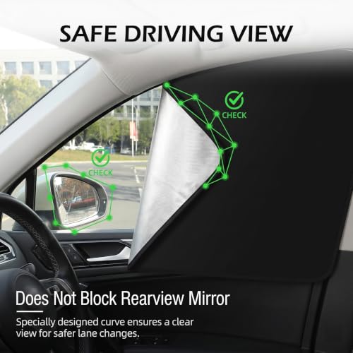 4PCS Car Window Sunshade, Blackout Car Window Covers for Ultimate Privacy, Foldable Side Window Shade, Not Blocking Rearview Mirror View, Fit for Camping, Travel and Daily Use (Black & Silver)