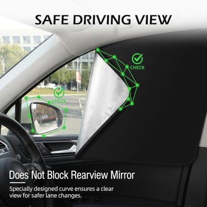 4PCS Car Window Sunshade, Blackout Car Window Covers for Ultimate Privacy, Foldable Side Window Shade, Not Blocking Rearview Mirror View, Fit for Camping, Travel and Daily Use (Black & Silver)