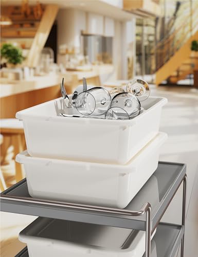 White 13 L Commercial Bus Tubs/Tote Box with Lid, 3-Pack Plastic Storage Wash Basin Tub - color: White, size: 13L-White with Lid