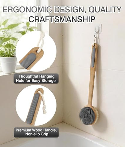Back Scrubber for Shower & Body Scrubber 2 Pack - Silicone & Nylon Bristles - color: Grey