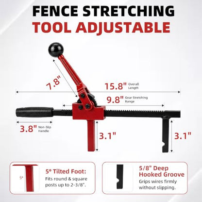 Chain Link Fence Stretcher Tool, Ratcheting Wire Tightener & Puller | Easy solo repair for sagging fences in farm, ranch, and yard projects