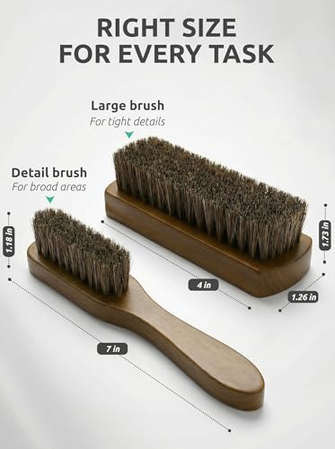 TAKAVU Leather & Upholstery Cleaning Brush Set with Compact Wood Handle - color: Brown