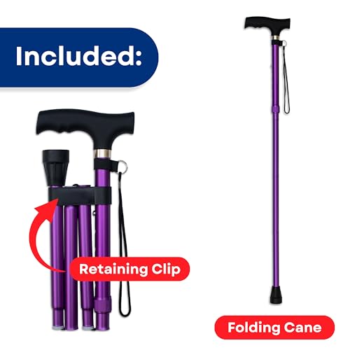 RMS Folding Cane, Adjustable, Lightweight Offset Walking Cane | Aluminum Collapsible Walking Stick with Ergonomic Derby Handle, cane folds for travel and storage - color: Lavender