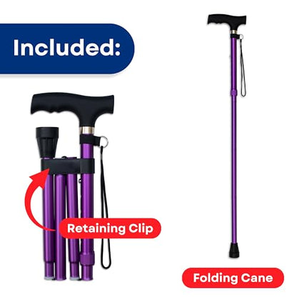 RMS Folding Cane, Adjustable, Lightweight Offset Walking Cane | Aluminum Collapsible Walking Stick with Ergonomic Derby Handle, cane folds for travel and storage - color: Lavender