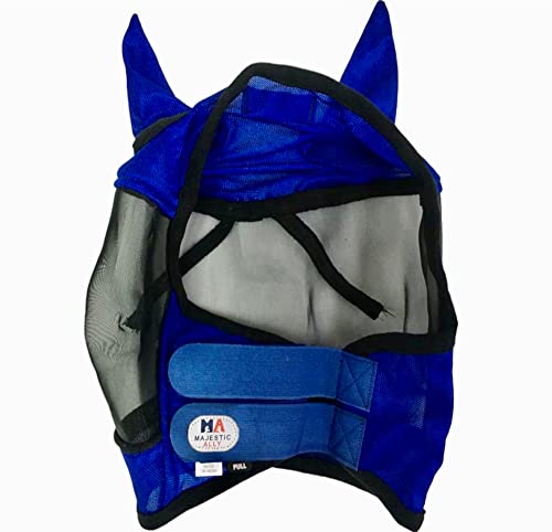 Majestic Ally Horse Fly Mask with Ears, Comfort Durable Fine Mesh, Soft Fleece Touch on Skin, Protect Eyes and Ears (Royal Blue) - color: Royal Blue