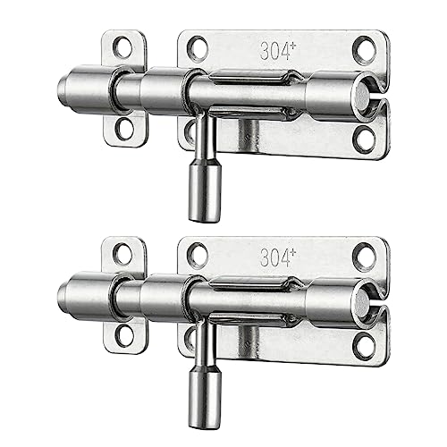 JQK Door Latch Lock Barrel Bolt 4 Inch, 304 Stainless Steel Slide Gate Latches Security Thickened 1.4mm with Padlock Hole, Silver, 2 Pack HBB120-P2 - color: Silver, size: 2 Pack