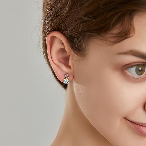 Cat Dinosaur Dragon Horse Stud Earrings for Women,Animal Wolf Sloth Fox LLama Butterfly Earrings Gifts Jewelry - color: Stud Kitty Cat