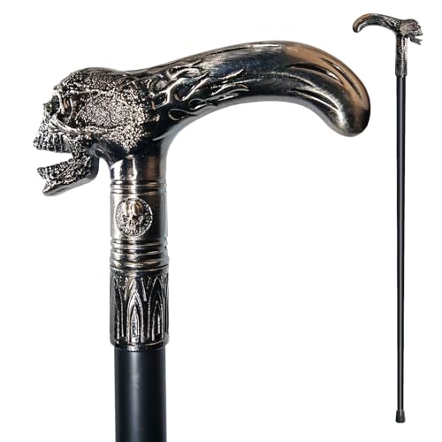 Walking Cane for Men & Women & Seniors - 36.5 Inch Skull Metal Cane