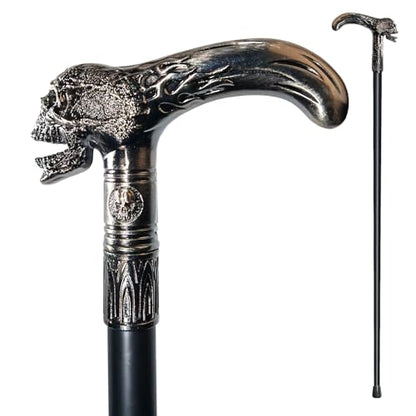 Walking Cane for Men & Women & Seniors - 36.5 Inch Skull Metal Cane