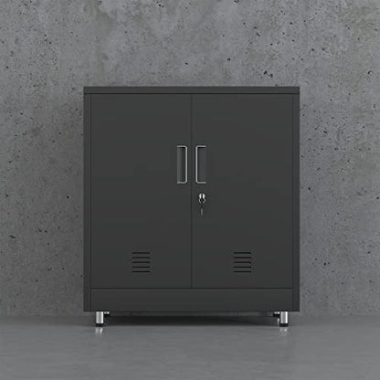 JINGUR Metal Storage Cabinet with Locking Doors and Adjustable Shelf, Small Lockable Sideboard Buffet Cabinet for Home Office Hallway Entryway Living Dining Room (Black) - color: Black
