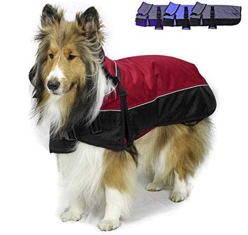 Derby Originals Ruff Pup 1200D Ripstop Waterproof Reflective Winter Dog Coat with Neck Cover and Harness Compatible Opening 220G - color: Red/Black, size: 22"