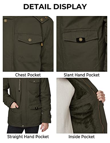 WenVen Men's Winter Thicken Fleece Cotton Military Parka Jacket Warm Coat - color: Army Green, size: Large