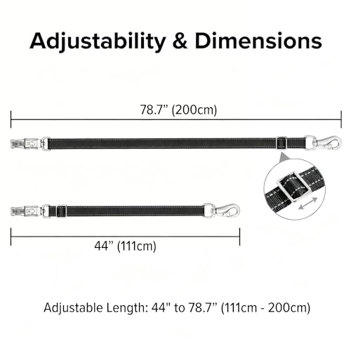 2-Pack Cross Ties for Horses (44"-78.7") - Adjustable Heavy Duty Reflective Equine Trailer Tether with Panic & Bull Snap, 360° Anti-Tangle Grooming Straps, Equestrian Barn Equipment (Black) - color: Black