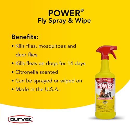 Durvet Fly 003-1020 698903 Power Fly Spray and Wipe for Horses, 32 oz