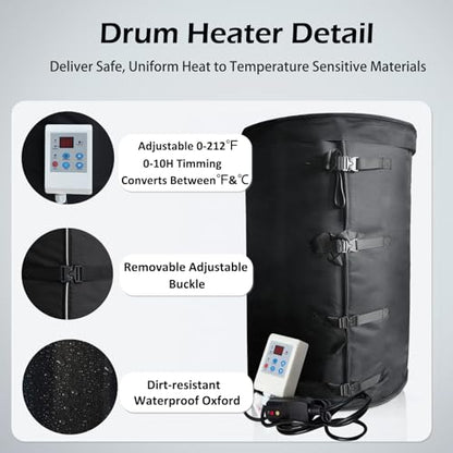 Industrial Grade/Weather Resistant Drum Heating Blanket,55 Gal Drum Heater Fixed Thermostat 0-150℉,Insulated Pail Band Heater with 10ft Power Cable - size: 55Gal