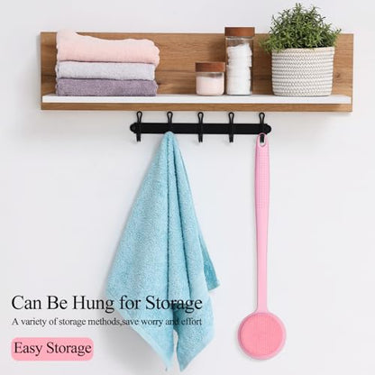 Silicone Back Scrubber for Shower, 17in Lengthen Long Handle Body Brush, Double Sided Shower Brush for Shower Exfoliating and Massage Can Produce Rich Foam, Long Handle Back Scrubber for Men - color: Pink