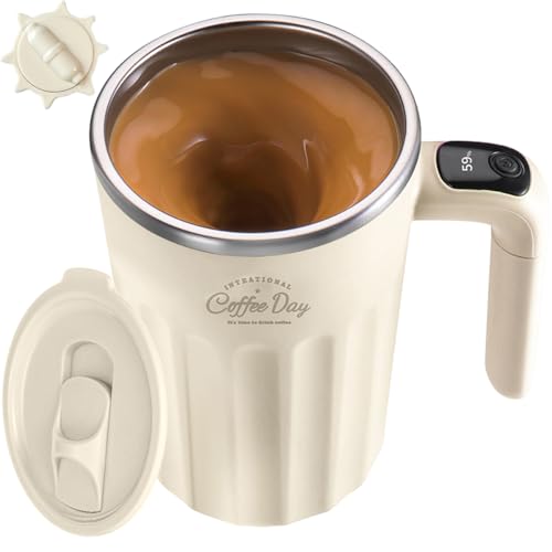 Drink Stirrer,Self Stirring Mug,Self Stirring Coffee Mug,Suitable for Coffee, Milk, Cocoa and Other Beverages Stainless Steel Vacuum Insulated Tumbler with Lid (Cream White, 12 Ounces) - color: Cream White
