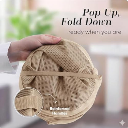 Handy Laundry Collapsible Mesh Pop Up Hamper with Side Pocket - color: Beige, 1-PACK