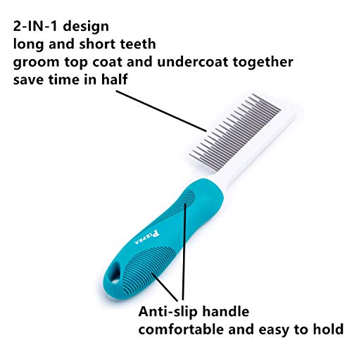 Pet Comb, Long & Short Stainless Steel Teeth Grooming Comb for Dogs & Cats