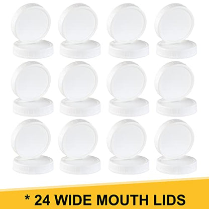 AOZITA 24 PACK, WIDE Mouth Mason Jar Lids for Ball, Kerr and More - White Plastic Storage Caps for Canning Jars - Leak-Proof & Anti-Scratch Resistant Surface - size: 24 Wide Mouth