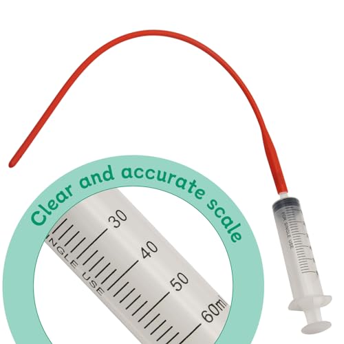 Lamb and Goat Kid Feeding Kit 2-Tube (16 FR), 1-Syringe 60ml Reusable Drench Goat Syringe for Lamb, Dog, Sheep,Piglet,Rabbit Feeding (16''L Red Tube)