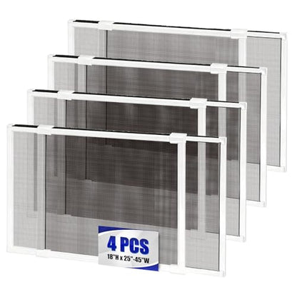 4 Pack Expandable Window Screen, 2 Way Sliding Adjustable Window Screen, Horizontal (18" H x 25" - 45" W), Horizontal and Vertical Adjustable, Durable Replacement Screen for Window, Window Screen Mesh - size: 18"H x 25"-45"W