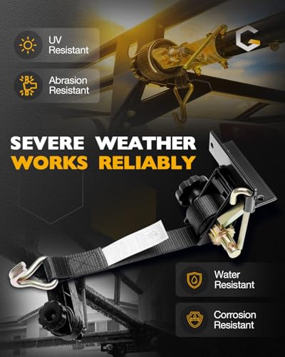 Ladder Rack Ratchet Straps with J-Hook (Pair), 1.4" Black Square Tube Mount - color: Black (2 pcs), size: Black Square Tube