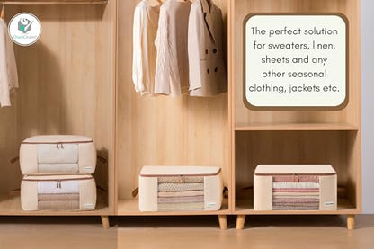 Chaos Cleared Canvas Storage Bags Designer Organizer for Clothing 2 Pack – Clothes Organizers for sweaters, clothing, garment, bedding, quilt, linens, large bag with zip & window, mothproof - size: Clothing Bag 2 Pack