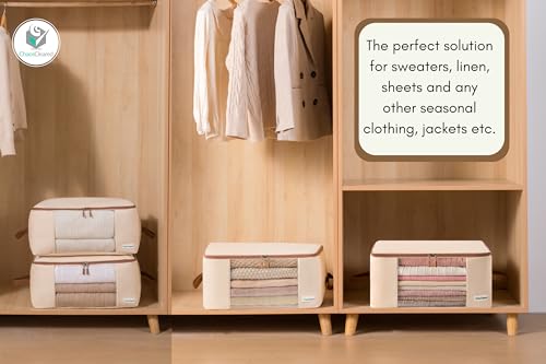 Chaos Cleared Canvas Storage Bags Designer Organizer for Clothing 2 Pack – Clothes Organizers for sweaters, clothing, garment, bedding, quilt, linens, large bag with zip & window, mothproof - size: Clothing Bag 2 Pack